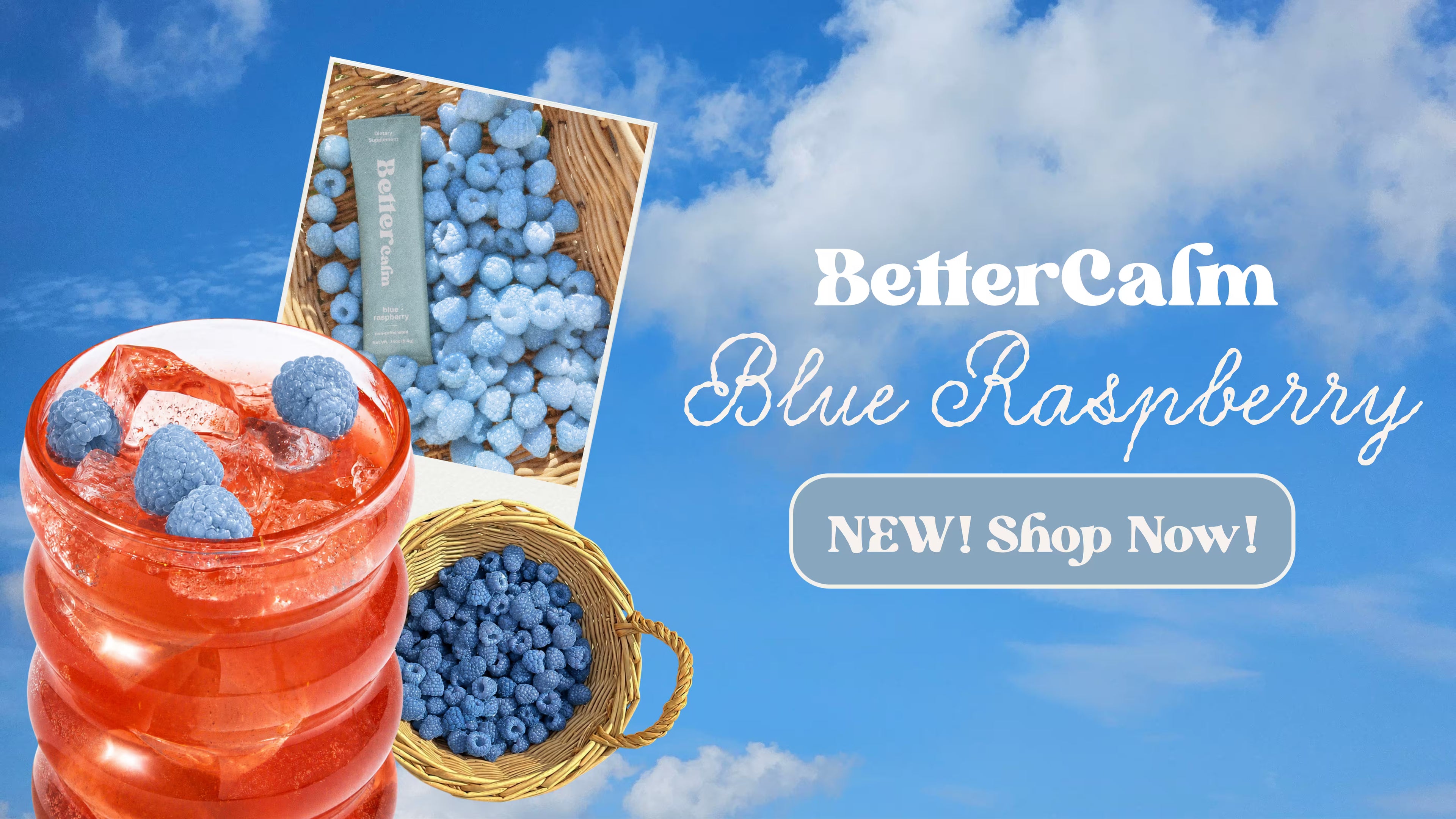 Promotional banner for new BetterCalm flavor: Blue Raspberr
