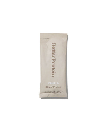 A pouch that says BetterProtein Vanilla