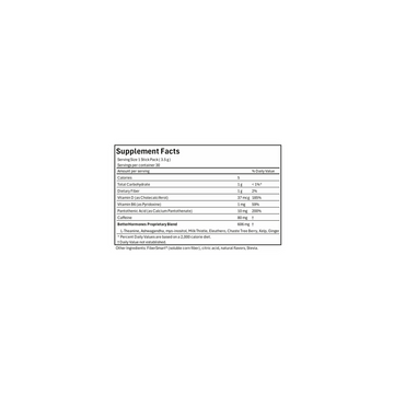 Supplement Facts panel listing serving size, calories, carbs, vitamins D and B6, caffeine, and proprietary blend.
