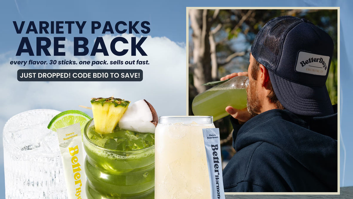 Variety packs are back with a man drinking BetterGreens